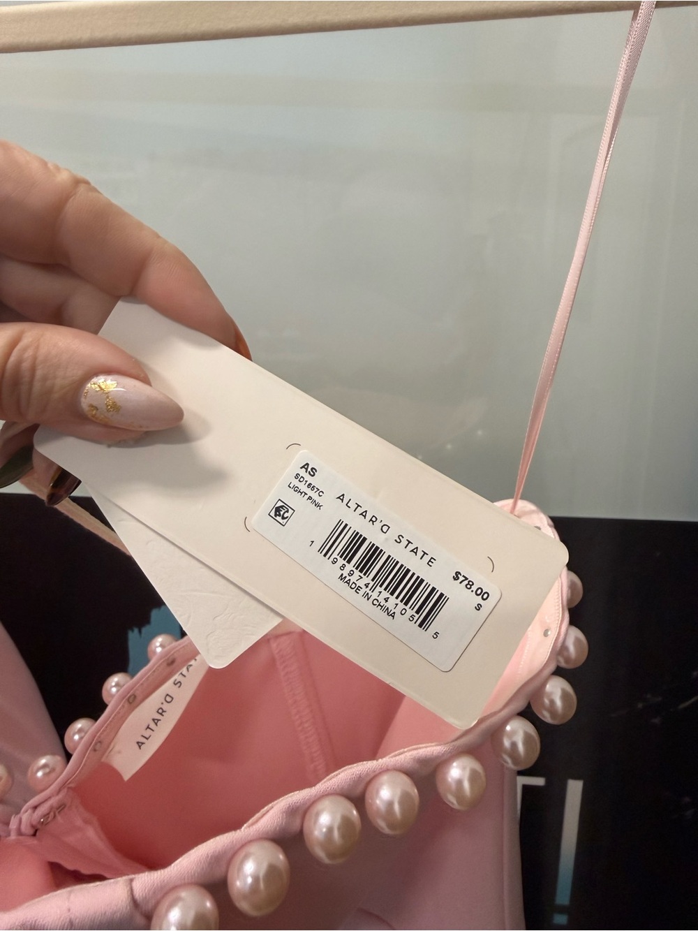Altar'd State Strapless Pink Pearl-Trim Fit & Flare Dress - Picture 4 of 6